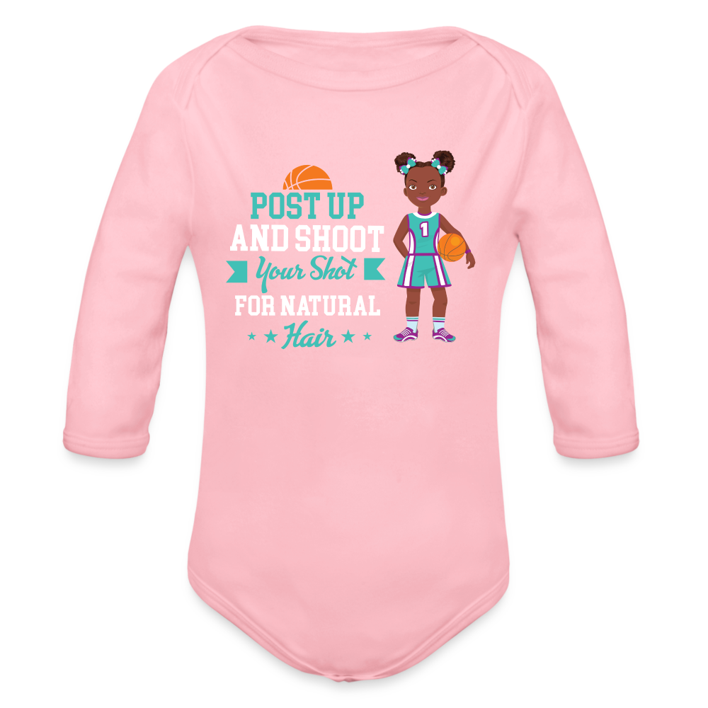 Professional Basketball Organic Long Sleeve Baby Bodysuit - light pink
