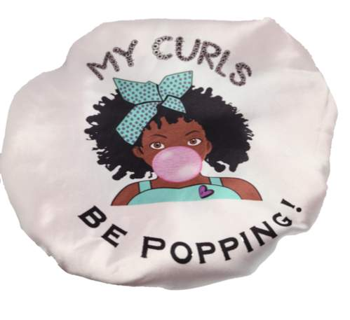 My Curls Be Popping White/Pink Satin Kids Bonnet-Riley's Way-Accessories,Bonnets,My Curls Be Popping,Shop