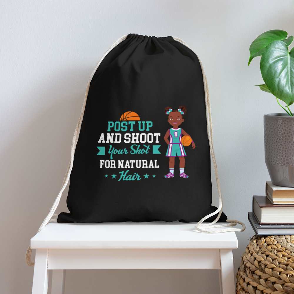 Girls Basketball Cotton Drawstring Bag - black